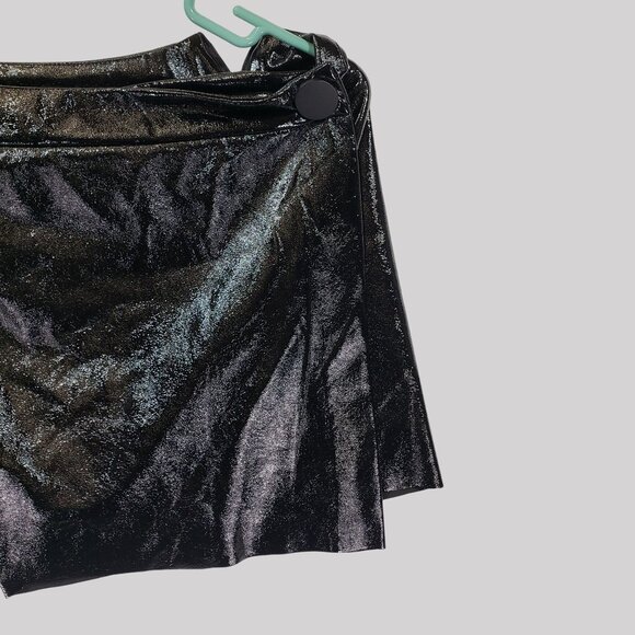 Zara Black Metallic Wrap-Style Mini Skort With Button Detail Size L - Picture 5 of 13